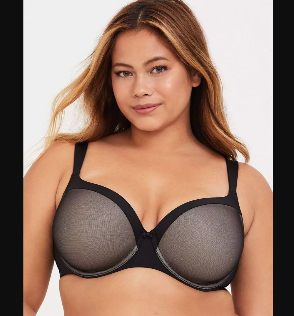 Torrid Balconette Bra 42D Black Nude Mesh Underwire T Shirt Wide Strap NWT - Picture 2 of 6